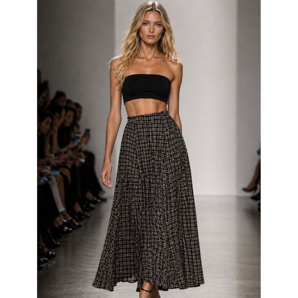 BLANK NYC Plaid Midi Skirt (Tall) – Black & Cream | Size S